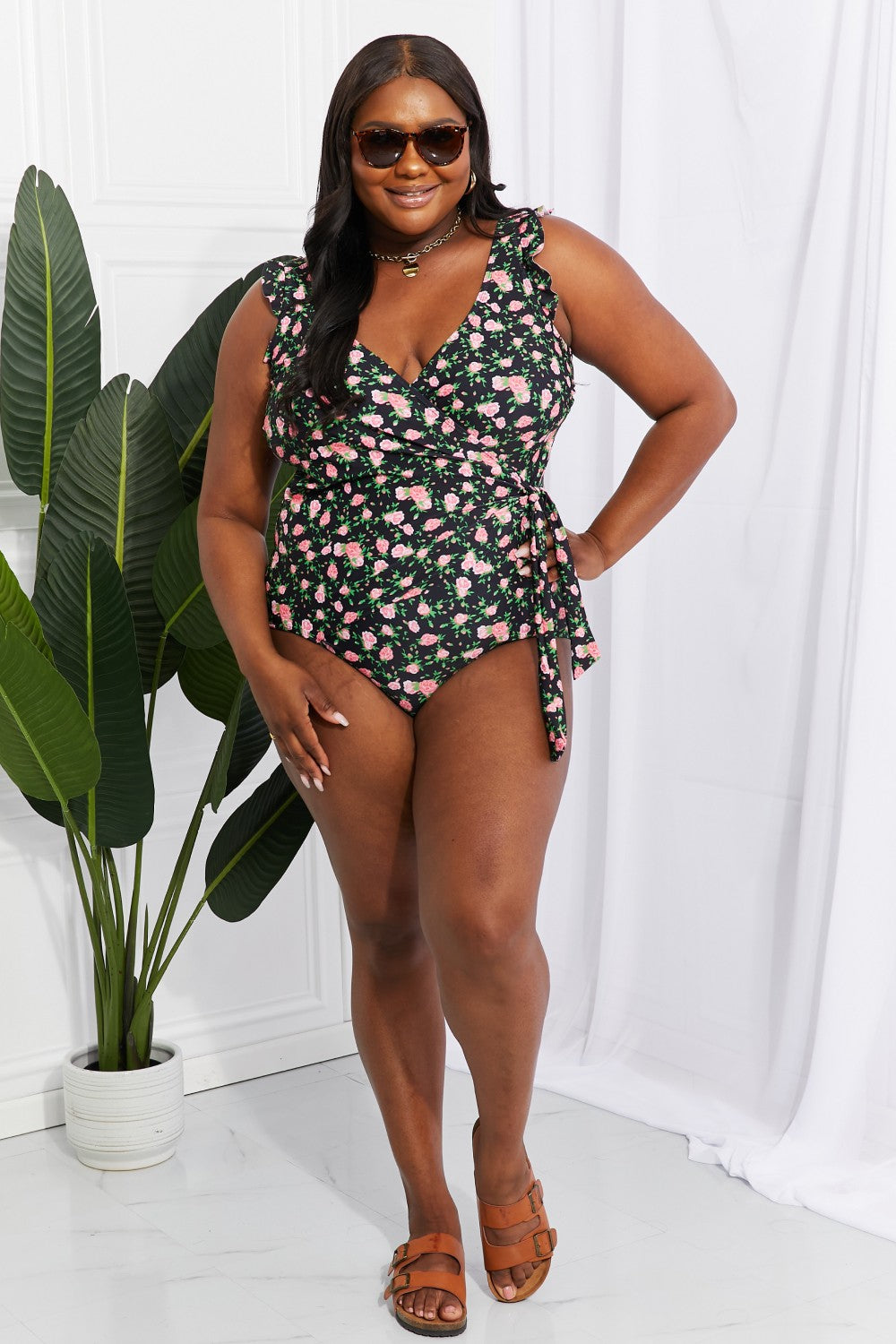 Marina West Swim Full Size Float On Ruffle Faux Wrap One-Piece in Floral Trendsi