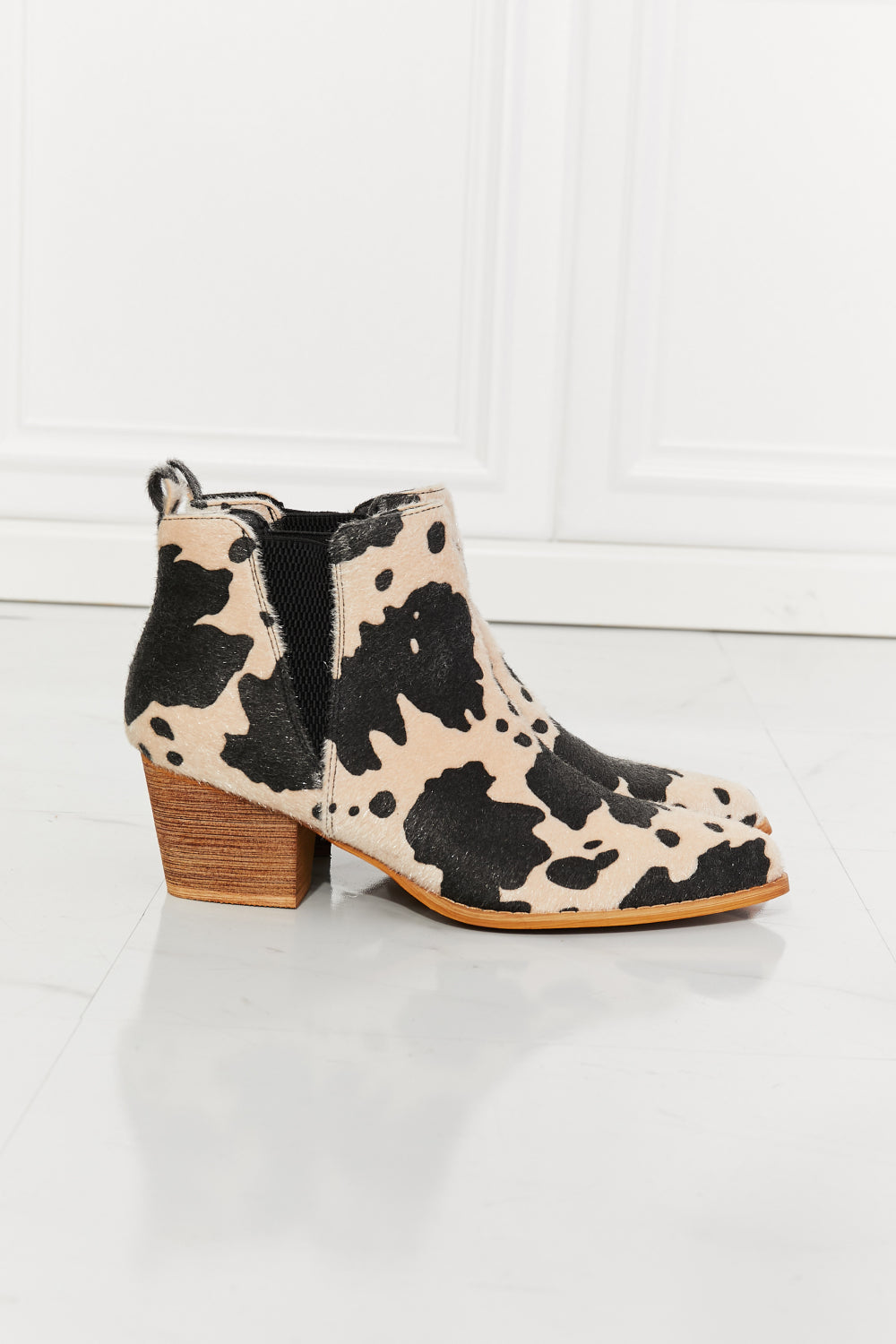 MMShoes Back At It Point Toe Bootie in Beige Cow Print Trendsi
