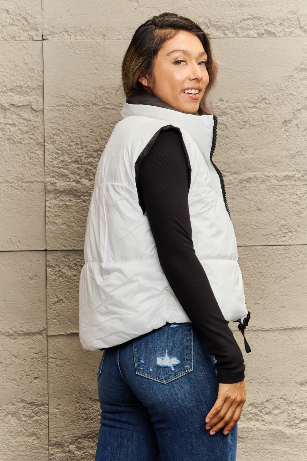 Zip-Up Drawstring Puffer Vest Trendsi