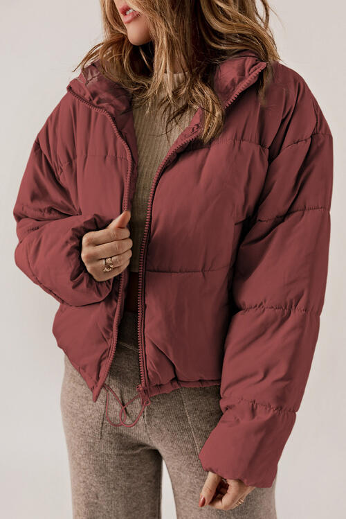 Zip Up Collared Neck Long Sleeve Winter Coat Trendsi