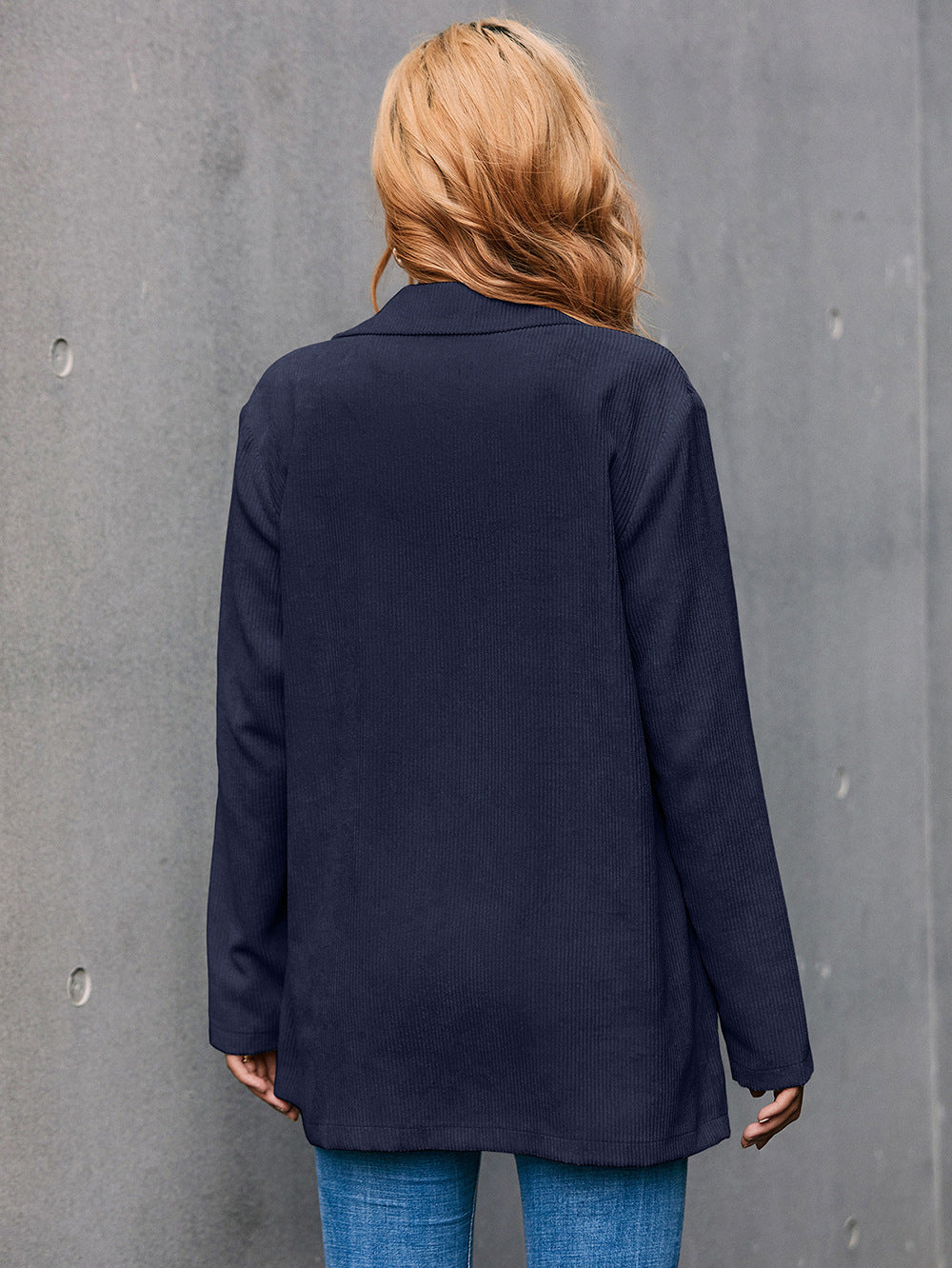 Corduroy Long Sleeve Longline Blazer with Pockets Trendsi