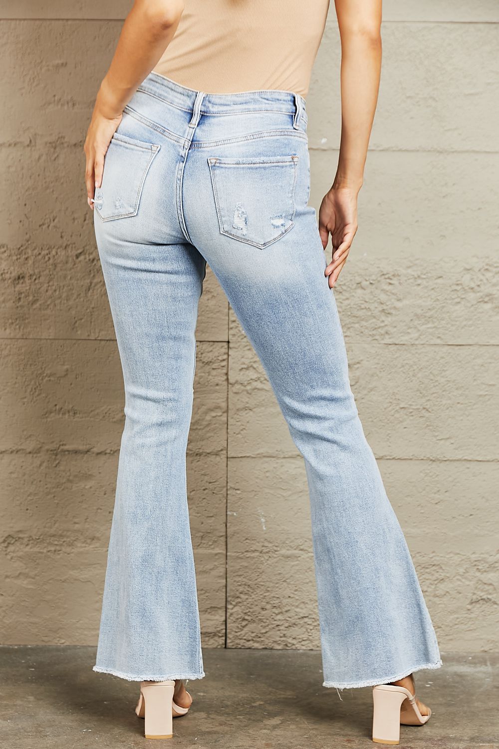 BAYEAS Mid Rise Distressed Flare Jeans Trendsi