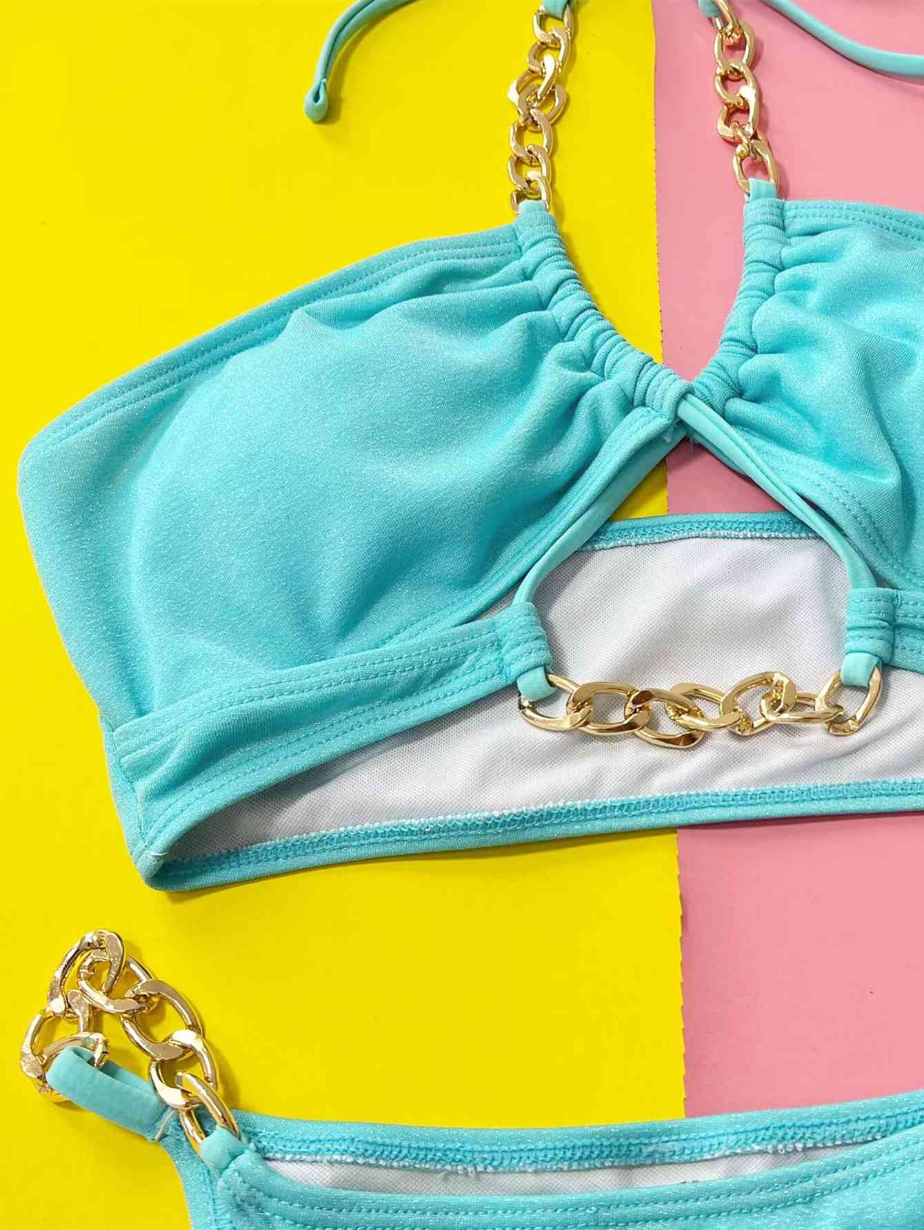 Halter Neck Chain Detail Two-Piece Bikini Set Trendsi