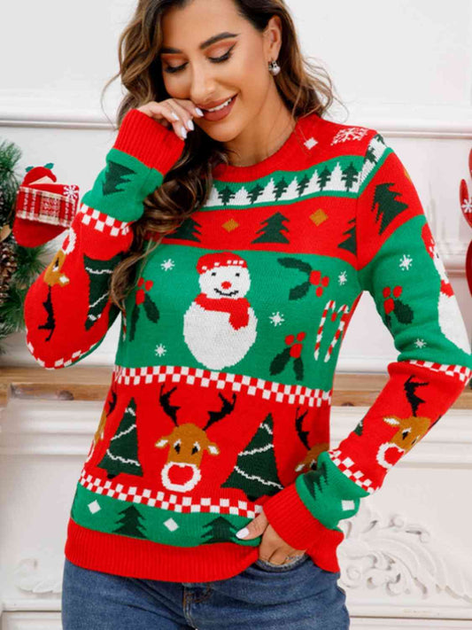 Christmas Theme Round Neck Sweater Trendsi