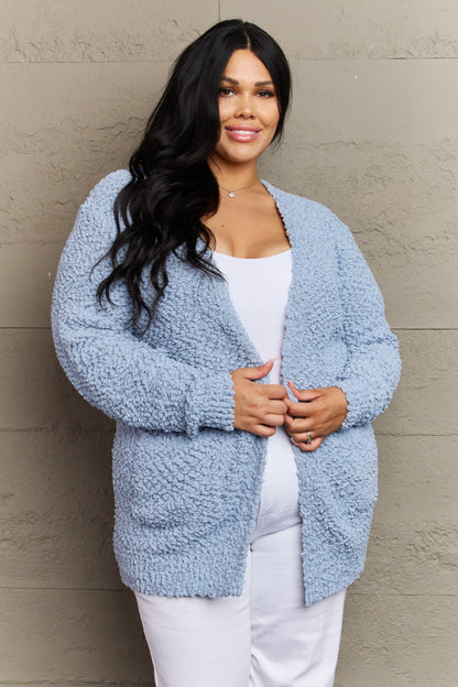 Zenana Falling For You Full Size Open Front Popcorn Cardigan Trendsi