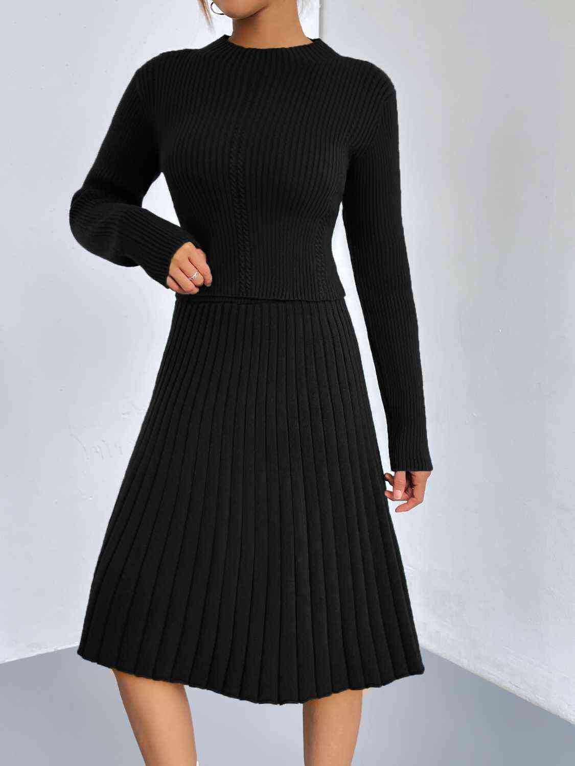 Rib-Knit Sweater and Skirt Set Trendsi