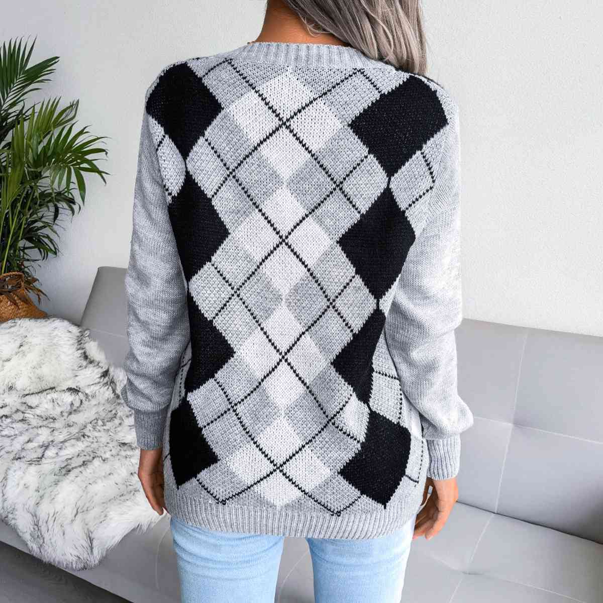 Geometric V-Neck Sweater Women  Hot Trends