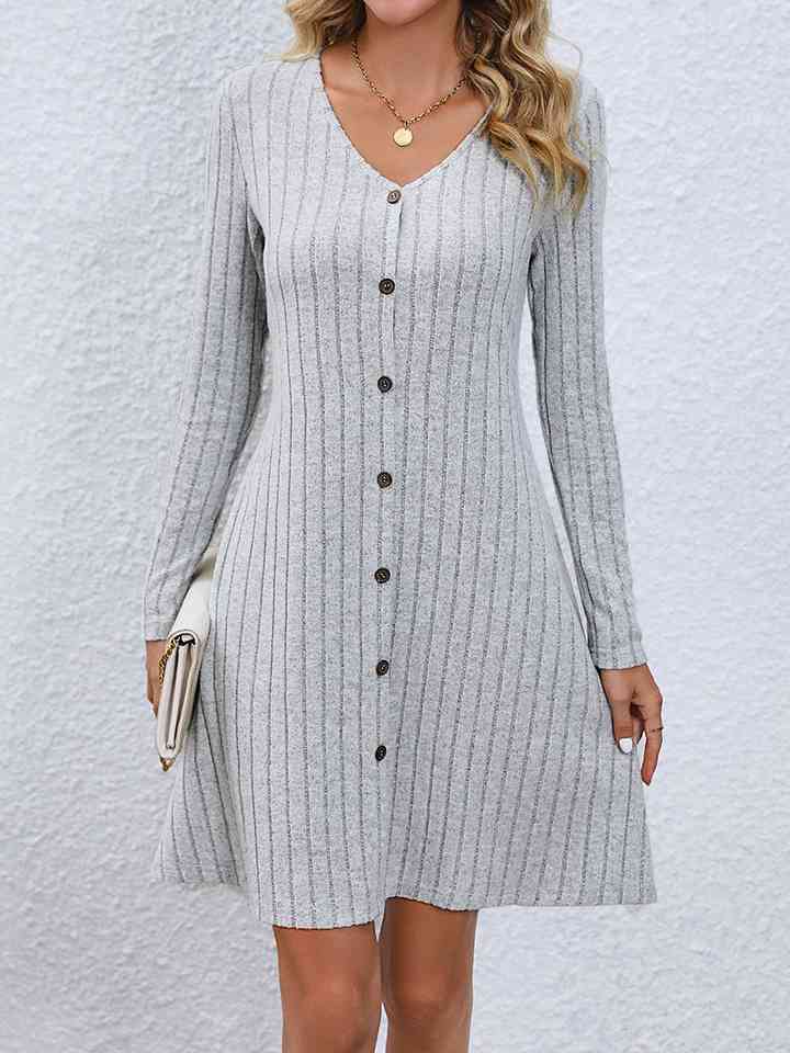 V-Neck Long Sleeve Mini Dress Trendsi