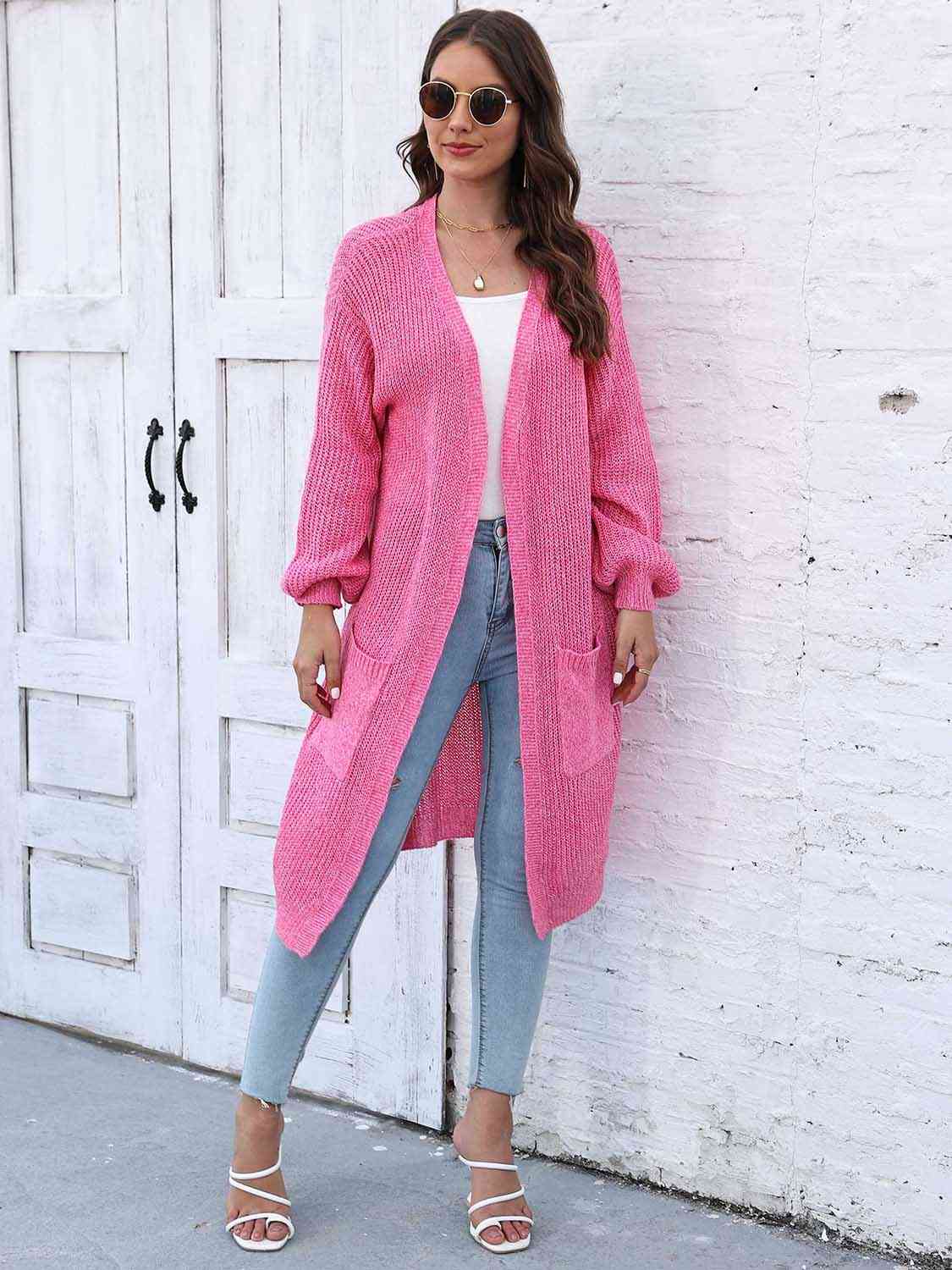 Open Front Longline Cardigan with Pockets Trendsi