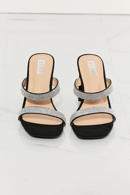 MMShoes Leave A Little Sparkle Rhinestone Block Heel Sandal in Black Trendsi