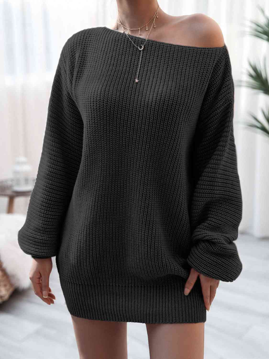 Rib-Knit Mini Sweater Dress Trendsi