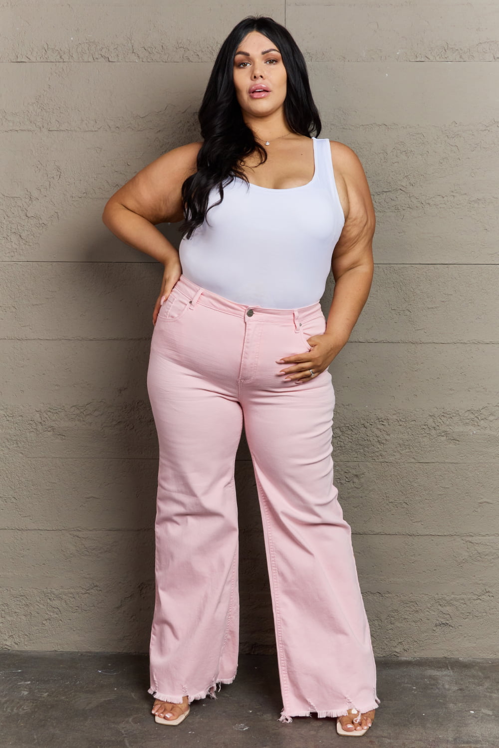 RISEN Raelene Full Size High Waist Wide Leg Jeans in Light Pink Trendsi