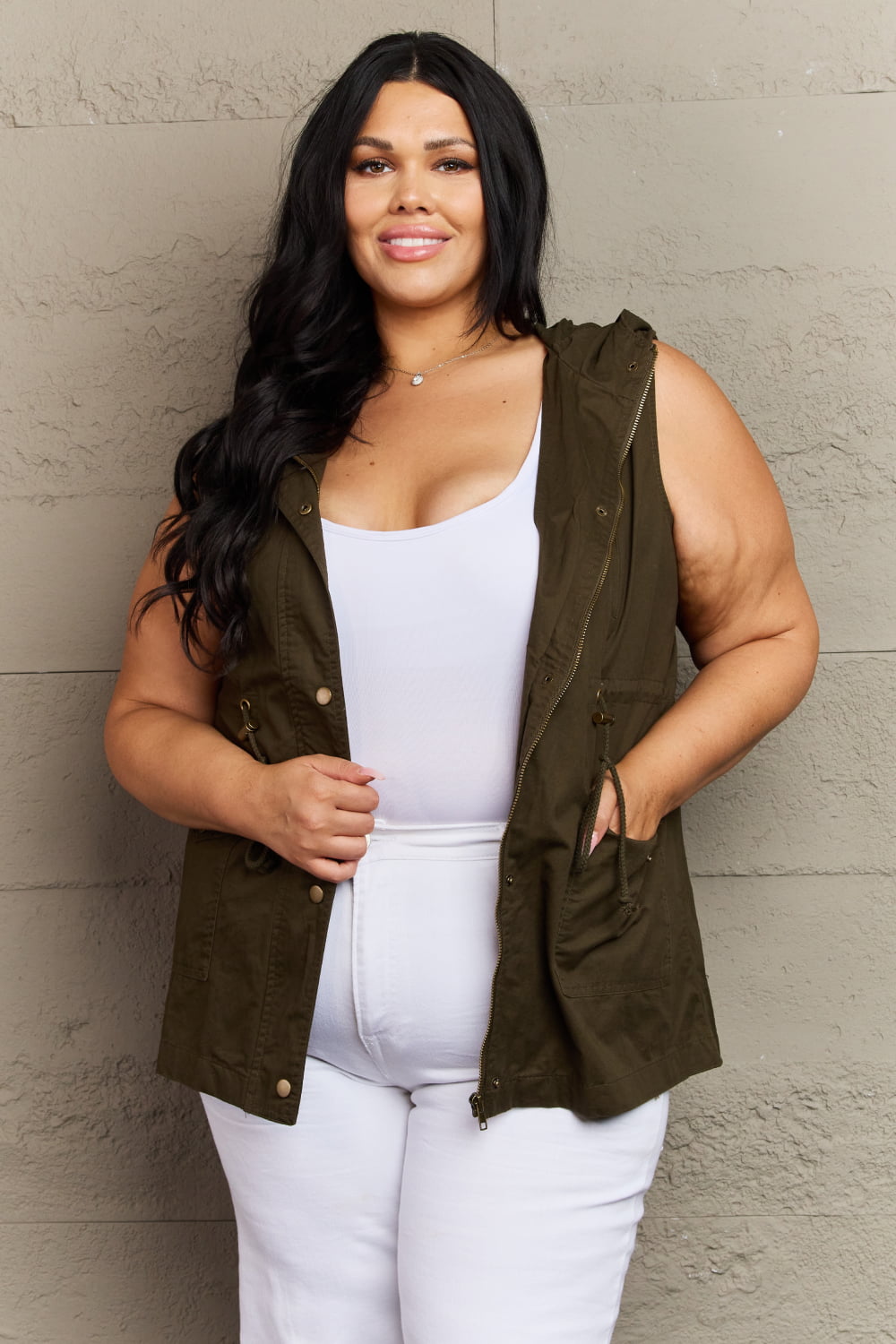 Zenana More To Come Full Size Military Hooded Vest Trendsi