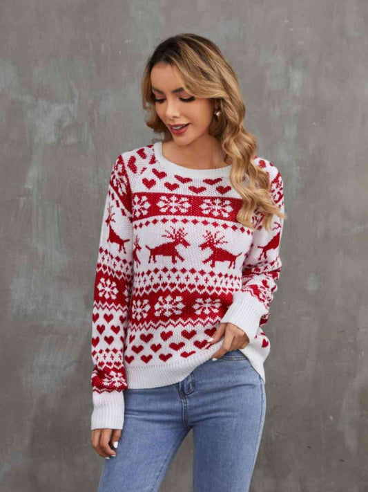 Christmas Theme Round Neck Sweater Trendsi