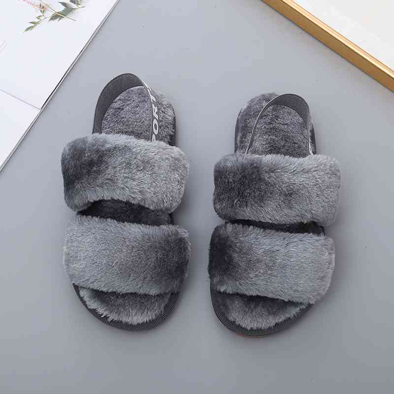 Faux Fur Open Toe Slippers Trendsi