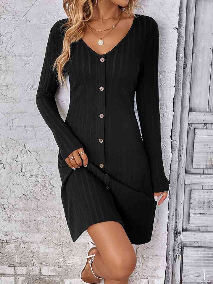 V-Neck Long Sleeve Mini Dress Trendsi