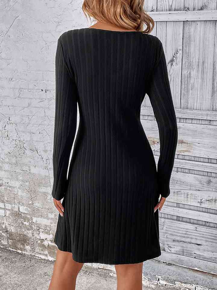 V-Neck Long Sleeve Mini Dress Trendsi