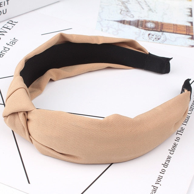 Wide Top Knot Headdress Solid Color Cloth Headband For Women Hot Trends