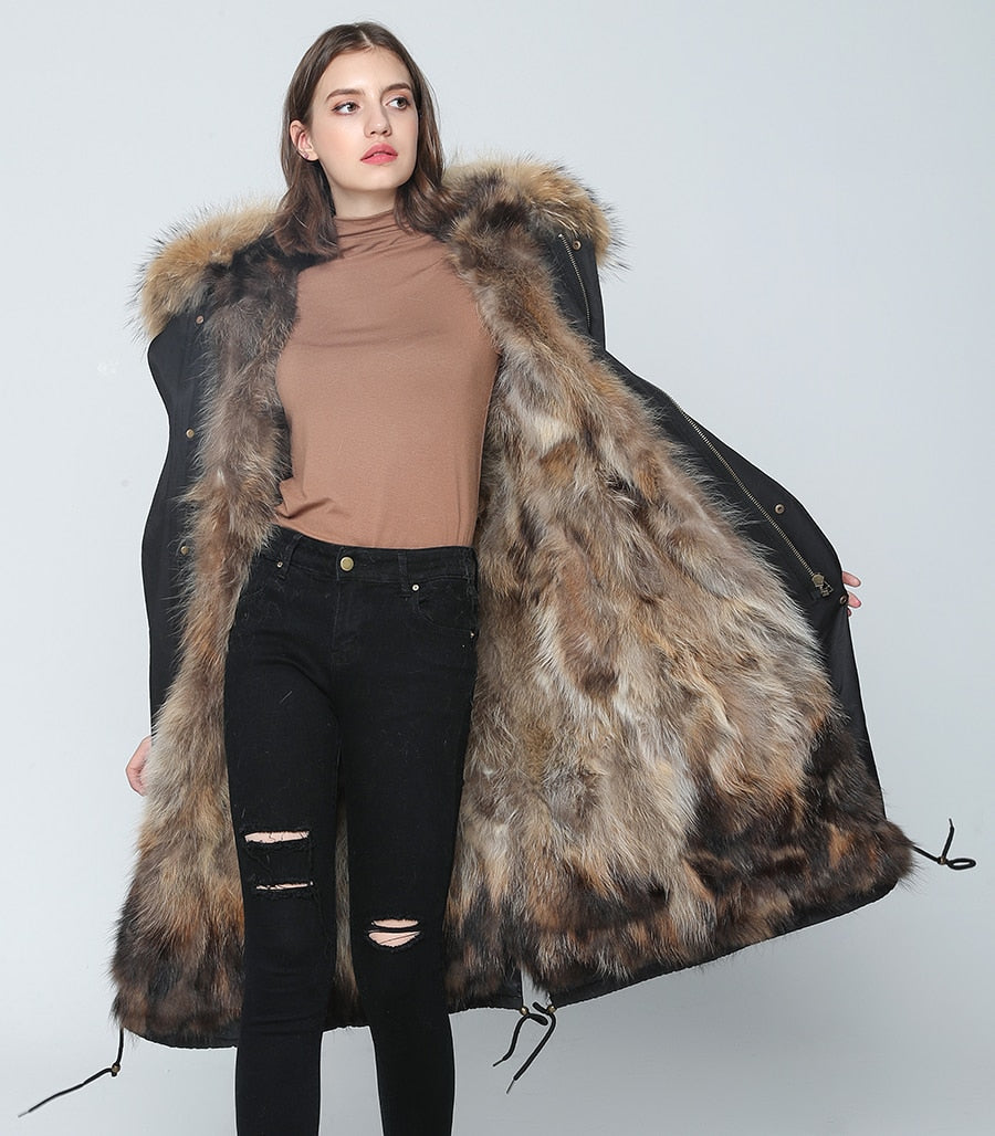 Real Fur Coat Winter Jacket Women Long Parka Waterproof Big Natural Raccoon Fur Collar Hood Thick Warm Real Fox Fur Liner Hot Trends