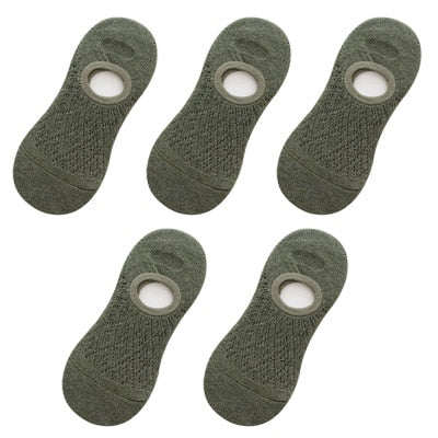 5 Pairs/Set Women Silicone non-slip invisible Solid Color Mesh Ankle Boat  Cotton Socks Hot Trends
