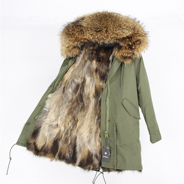 Real Fur Coat Winter Jacket Women Long Parka Waterproof Big