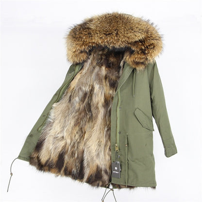 Real Fur Coat Winter Jacket Women Long Parka Waterproof Big Natural Raccoon Fur Collar Hood Thick Warm Real Fox Fur Liner Hot Trends