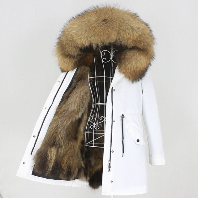 Real Fur Coat Winter Jacket Women Long Parka Waterproof Big Natural Raccoon Fur Collar Hood Thick Warm Real Fox Fur Liner Hot Trends