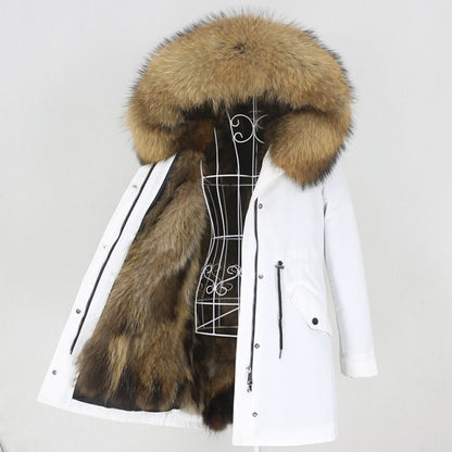 Real Fur Coat Winter Jacket Women Long Parka Waterproof Big Natural Raccoon Fur Collar Hood Thick Warm Real Fox Fur Liner Hot Trends