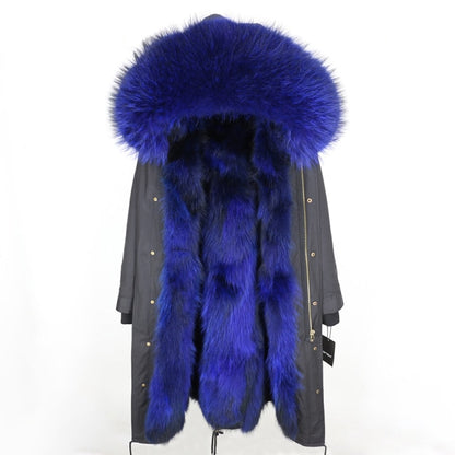 Real Fur Coat Winter Jacket Women Long Parka Waterproof Big Natural Raccoon Fur Collar Hood Thick Warm Real Fox Fur Liner Hot Trends