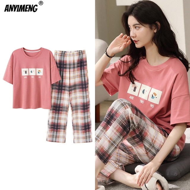 Cartoon Cotton Pajamas for Women Long Pants Short Sleeved Summer Spring Loungewear Hot Trends